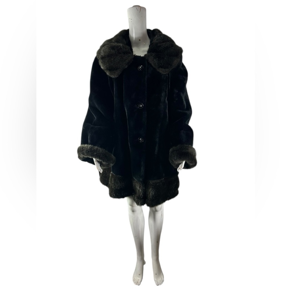 Roaman’s Vintage Faux Fur Penny Lane Coat Black Brown Princess Cut Jacket